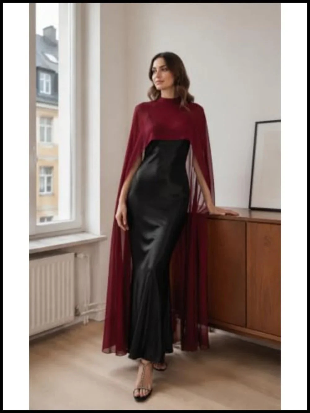 Chiffon Sheer Mesh Cape High Low Flowy Poncho Bridal Capelet Evening Dress